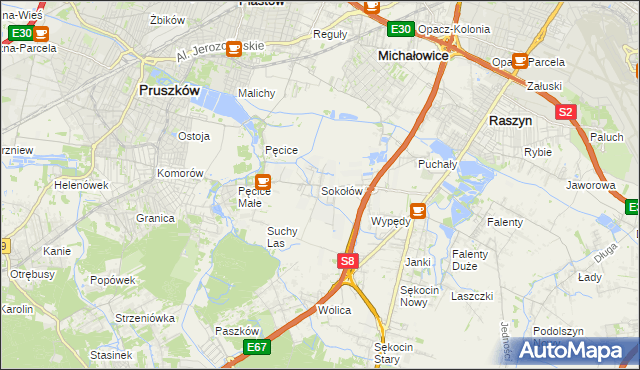 mapa Sokołów gmina Michałowice, Sokołów gmina Michałowice na mapie Targeo