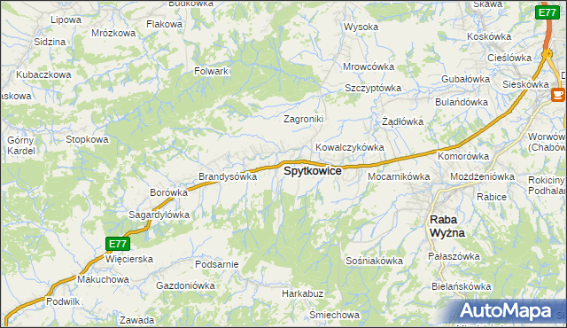 mapa Spytkowice powiat nowotarski, Spytkowice powiat nowotarski na mapie Targeo