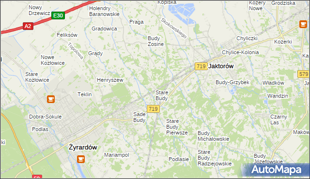 mapa Stare Budy gmina Jaktorów, Stare Budy gmina Jaktorów na mapie Targeo