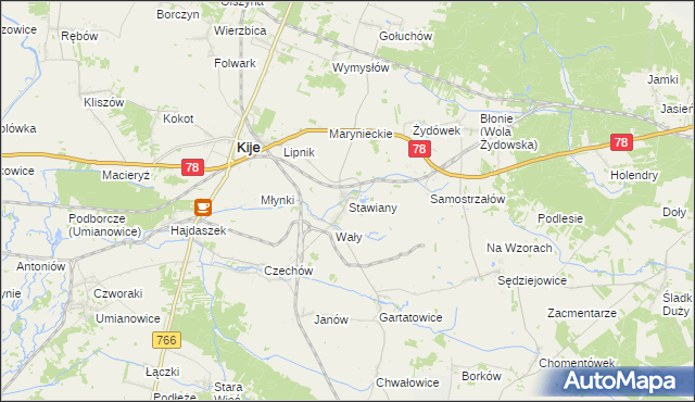 mapa Stawiany gmina Kije, Stawiany gmina Kije na mapie Targeo