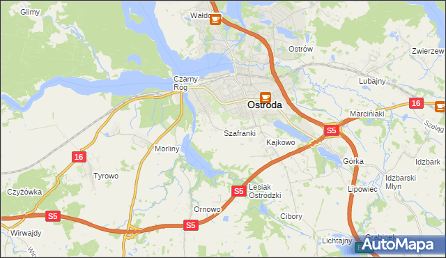 mapa Szafranki gmina Ostróda, Szafranki gmina Ostróda na mapie Targeo