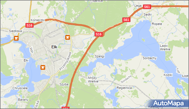 mapa Szeligi gmina Ełk, Szeligi gmina Ełk na mapie Targeo