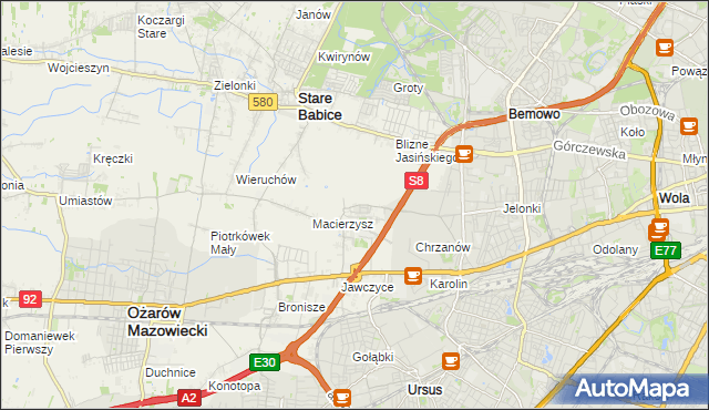 mapa Szeligi gmina Ożarów Mazowiecki, Szeligi gmina Ożarów Mazowiecki na mapie Targeo