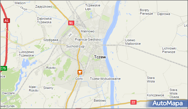 mapa Tczew, Tczew na mapie Targeo