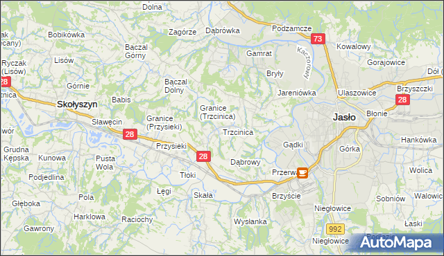 mapa Trzcinica gmina Jasło, Trzcinica gmina Jasło na mapie Targeo