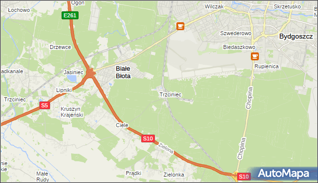 mapa Trzciniec gmina Białe Błota, Trzciniec gmina Białe Błota na mapie Targeo