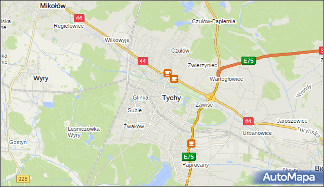 mapa Tychów, Tychy na mapie Targeo