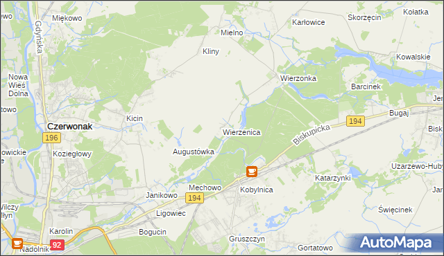 mapa Wierzenica, Wierzenica na mapie Targeo