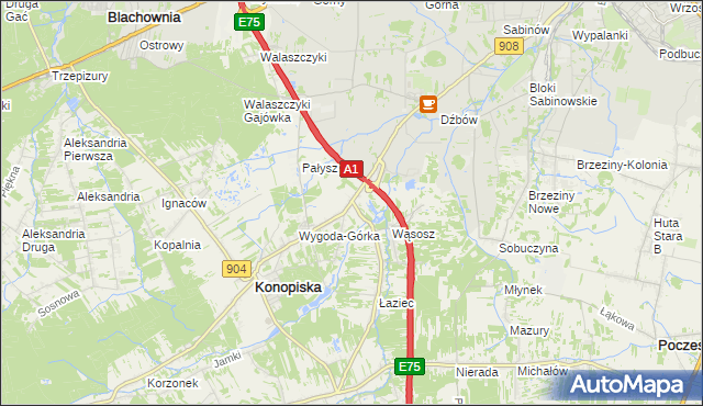 mapa Wygoda gmina Konopiska, Wygoda gmina Konopiska na mapie Targeo