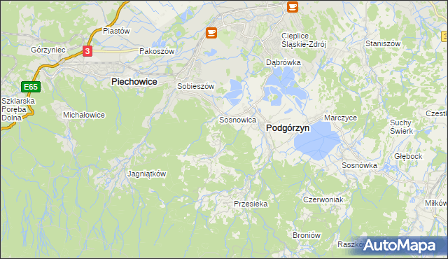 mapa Zachełmie gmina Podgórzyn, Zachełmie gmina Podgórzyn na mapie Targeo