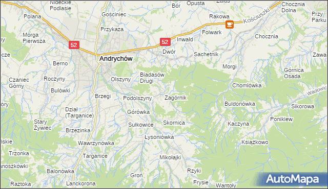 mapa Zagórnik gmina Andrychów, Zagórnik gmina Andrychów na mapie Targeo