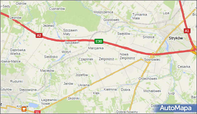 mapa Zelgoszcz gmina Stryków, Zelgoszcz gmina Stryków na mapie Targeo