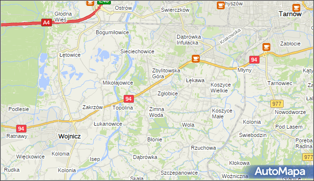 mapa Zgłobice, Zgłobice na mapie Targeo