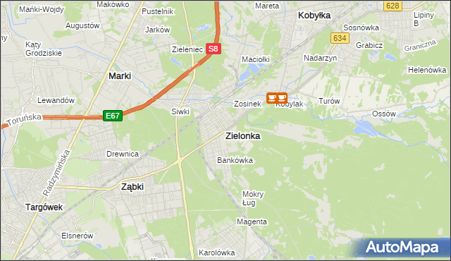 mapa Zielonka powiat wołomiński, Zielonka powiat wołomiński na mapie Targeo