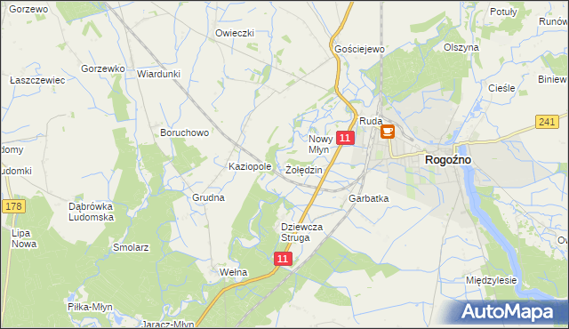 mapa Żołędzin, Żołędzin na mapie Targeo