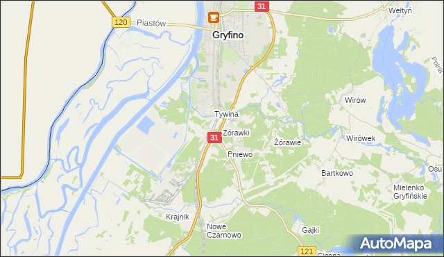 mapa Żórawki, Żórawki na mapie Targeo