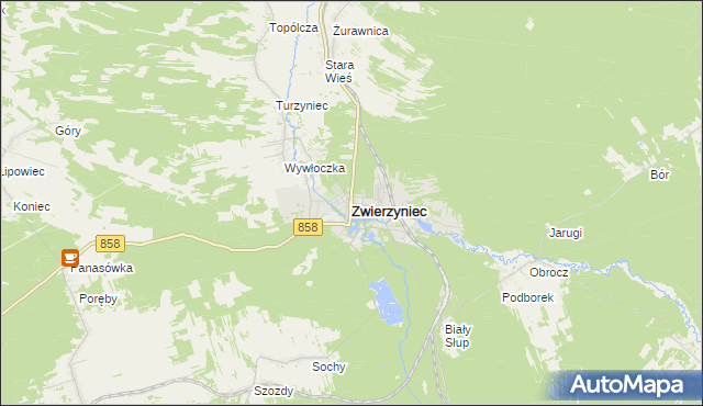 mapa Zwierzyniec powiat zamojski, Zwierzyniec powiat zamojski na mapie Targeo