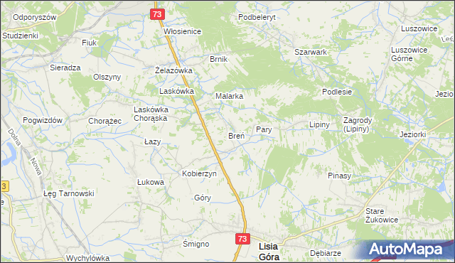 mapa Breń gmina Lisia Góra, Breń gmina Lisia Góra na mapie Targeo