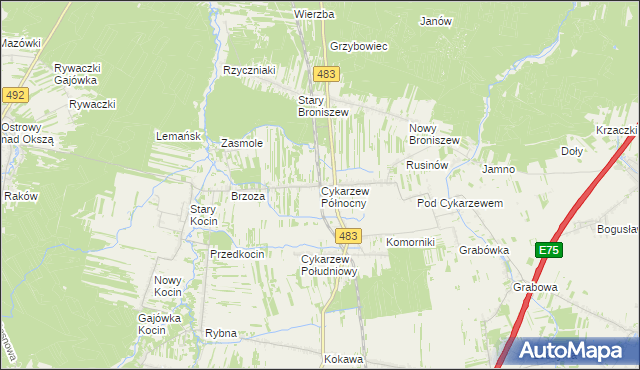 mapa Cykarzew Północny, Cykarzew Północny na mapie Targeo