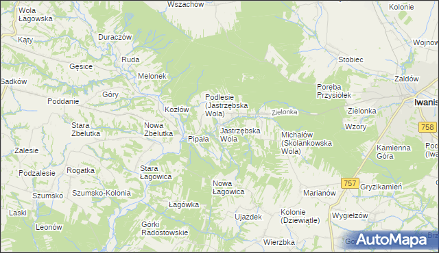 mapa Jastrzębska Wola, Jastrzębska Wola na mapie Targeo