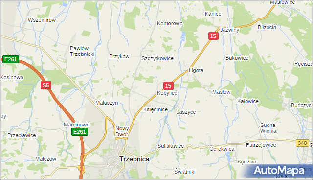 mapa Kobylice gmina Trzebnica, Kobylice gmina Trzebnica na mapie Targeo