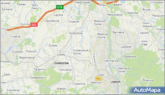 mapa Kozakowice Dolne, Kozakowice Dolne na mapie Targeo