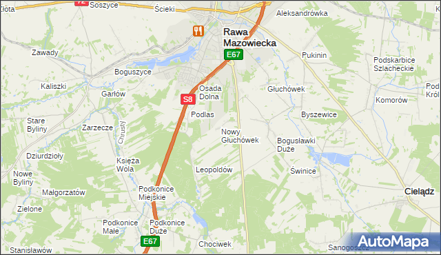 mapa Nowy Głuchówek, Nowy Głuchówek na mapie Targeo