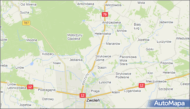 mapa Strykowice Górne, Strykowice Górne na mapie Targeo