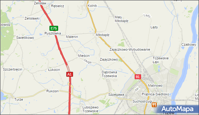 mapa Zajączkowo gmina Tczew, Zajączkowo gmina Tczew na mapie Targeo