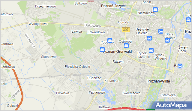 mapa Grunwald gmina Poznań, Grunwald gmina Poznań na mapie Targeo