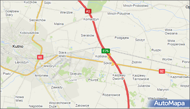 mapa Kotliska gmina Kutno, Kotliska gmina Kutno na mapie Targeo