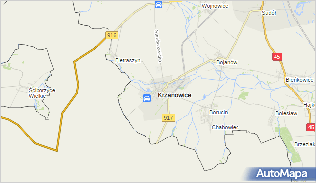 mapa Krzanowice powiat raciborski, Krzanowice powiat raciborski na mapie Targeo