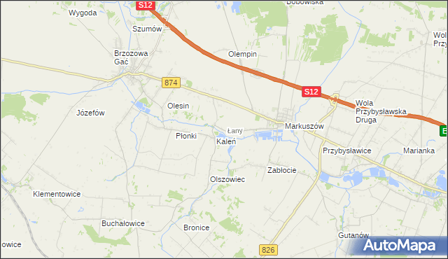 mapa Łany gmina Markuszów, Łany gmina Markuszów na mapie Targeo