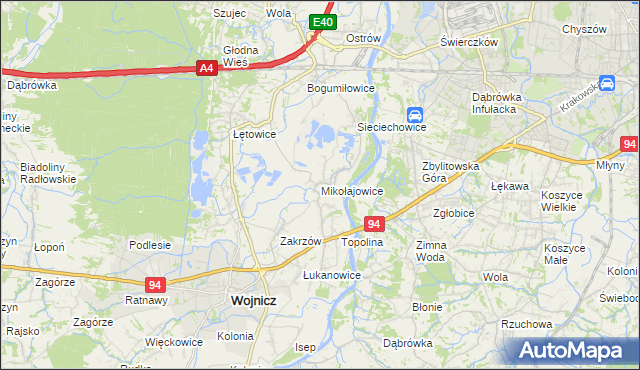 mapa Mikołajowice gmina Wierzchosławice, Mikołajowice gmina Wierzchosławice na mapie Targeo