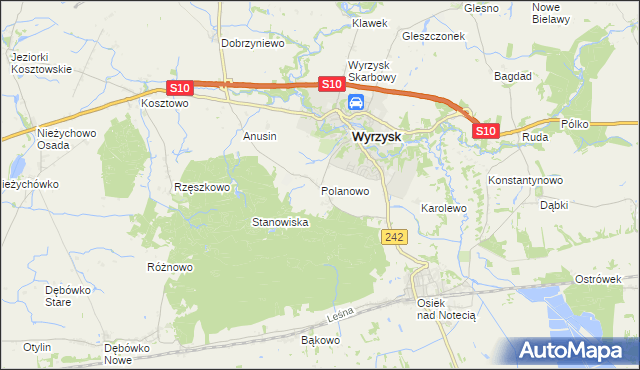 mapa Polanowo gmina Wyrzysk, Polanowo gmina Wyrzysk na mapie Targeo