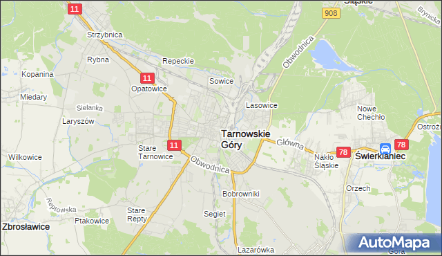 mapa Tarnowskie Góry, Tarnowskie Góry na mapie Targeo