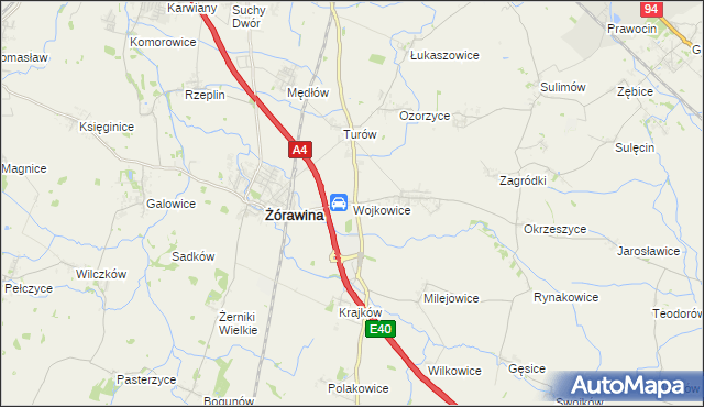 mapa Wojkowice gmina Żórawina, Wojkowice gmina Żórawina na mapie Targeo