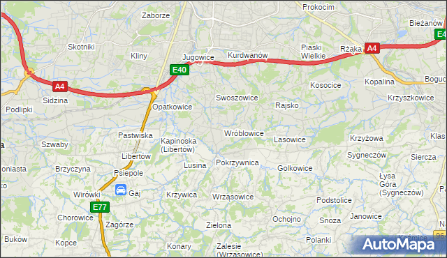 mapa Wróblowice gmina Kraków, Wróblowice gmina Kraków na mapie Targeo