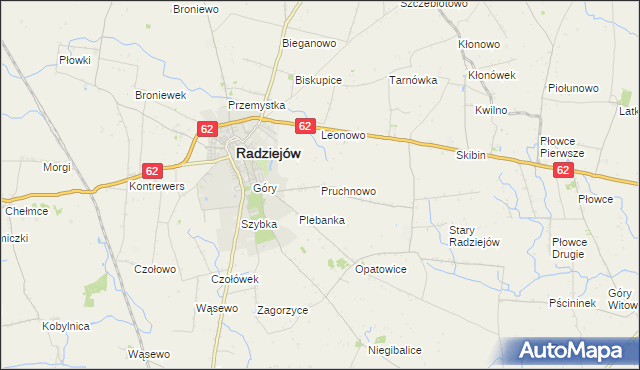 mapa Pruchnowo gmina Radziejów, Pruchnowo gmina Radziejów na mapie Targeo