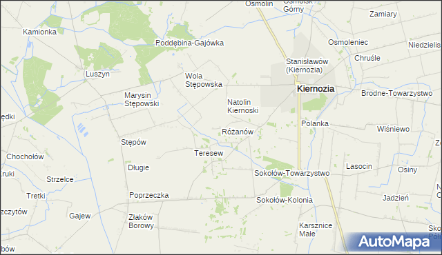mapa Różanów gmina Kiernozia, Różanów gmina Kiernozia na mapie Targeo