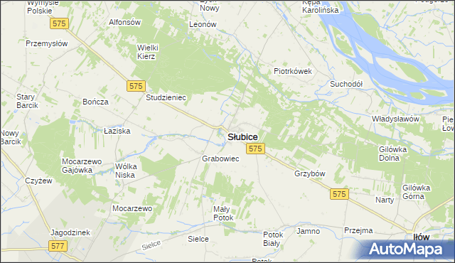 mapa Słubice powiat płocki, Słubice powiat płocki na mapie Targeo