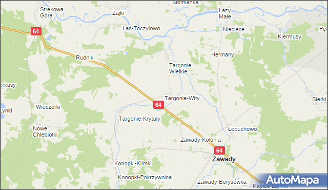 mapa Targonie-Wity, Targonie-Wity na mapie Targeo