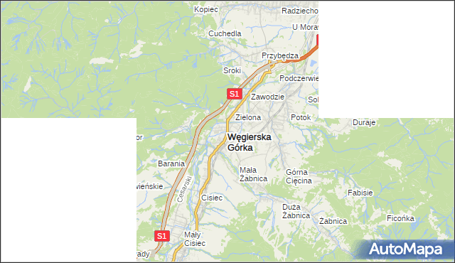 mapa Węgierska Górka, Węgierska Górka na mapie Targeo