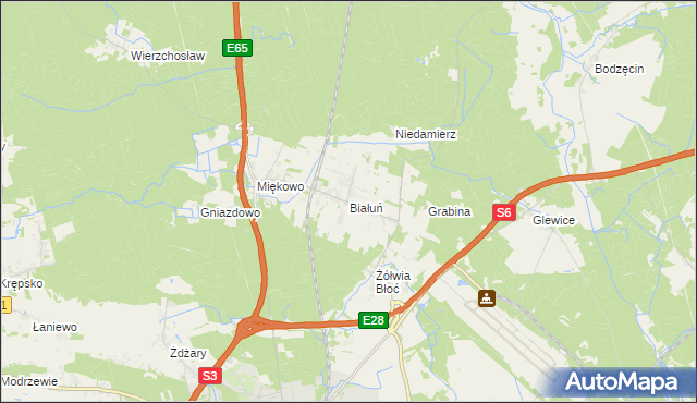 mapa Białuń gmina Goleniów, Białuń gmina Goleniów na mapie Targeo