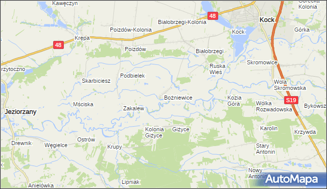 mapa Bożniewice gmina Kock, Bożniewice gmina Kock na mapie Targeo