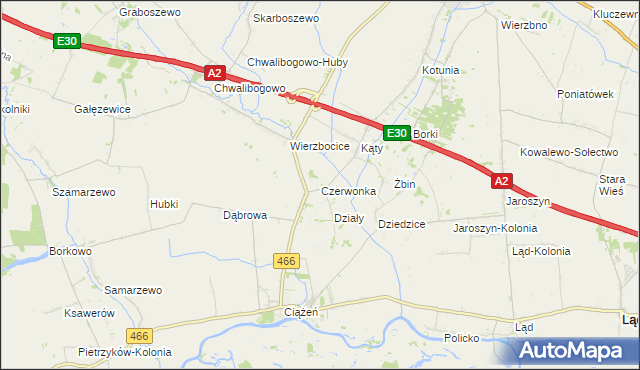 mapa Czerwonka gmina Słupca, Czerwonka gmina Słupca na mapie Targeo