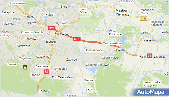 mapa Domaszowice gmina Masłów, Domaszowice gmina Masłów na mapie Targeo