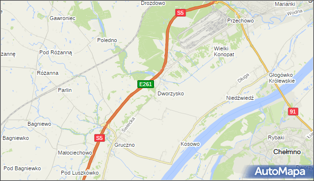 mapa Dworzysko gmina Świecie, Dworzysko gmina Świecie na mapie Targeo