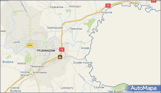 mapa Gródek gmina Hrubieszów, Gródek gmina Hrubieszów na mapie Targeo