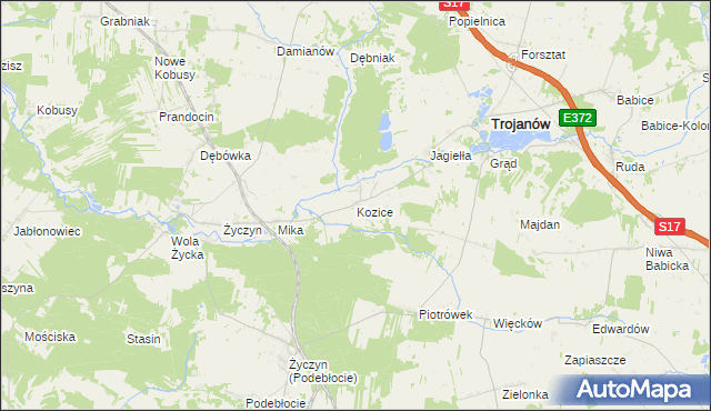 mapa Kozice gmina Trojanów, Kozice gmina Trojanów na mapie Targeo